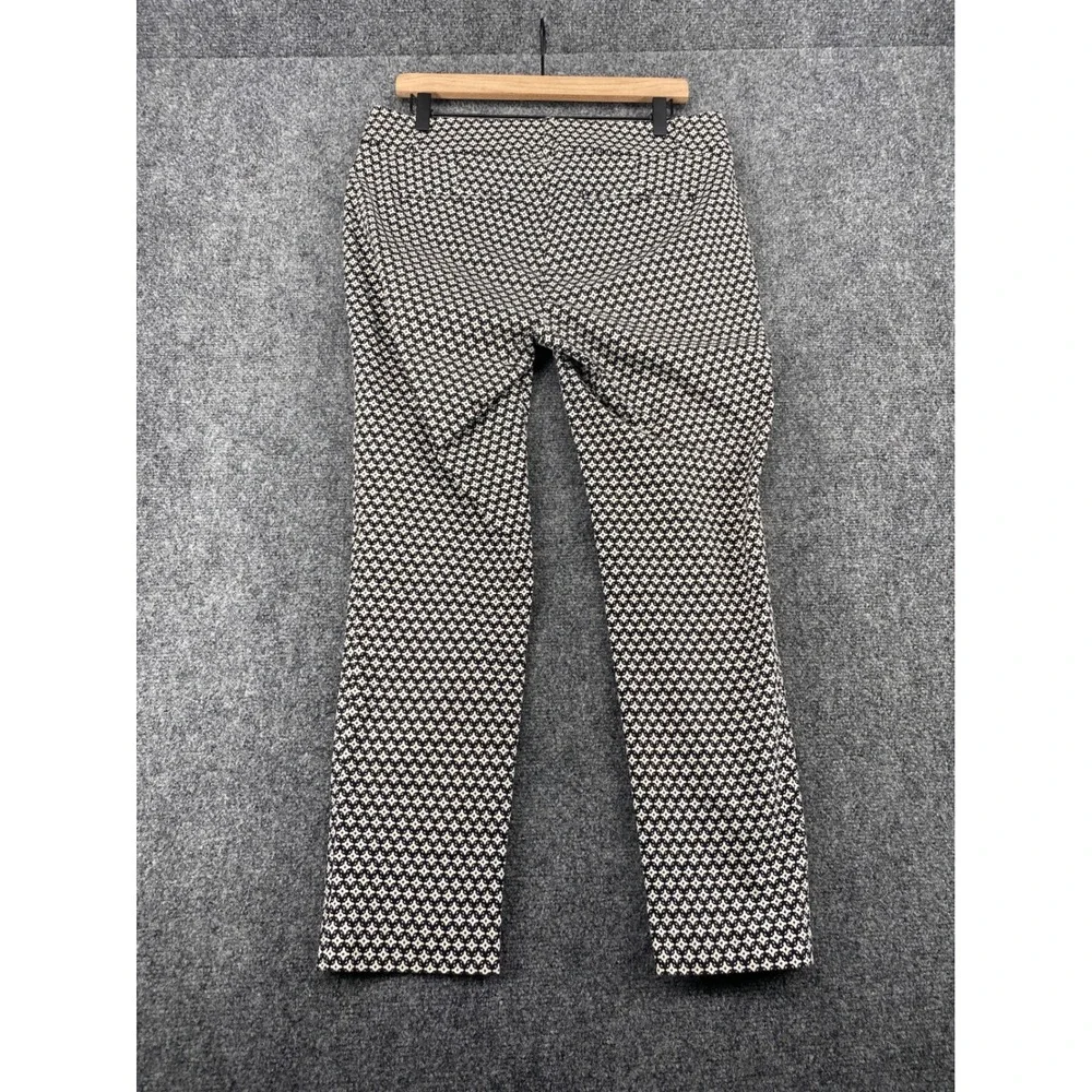 LOFT Marisa Skinny Pants Womens 8 Black White Geometric Diamond Print Ankle Work